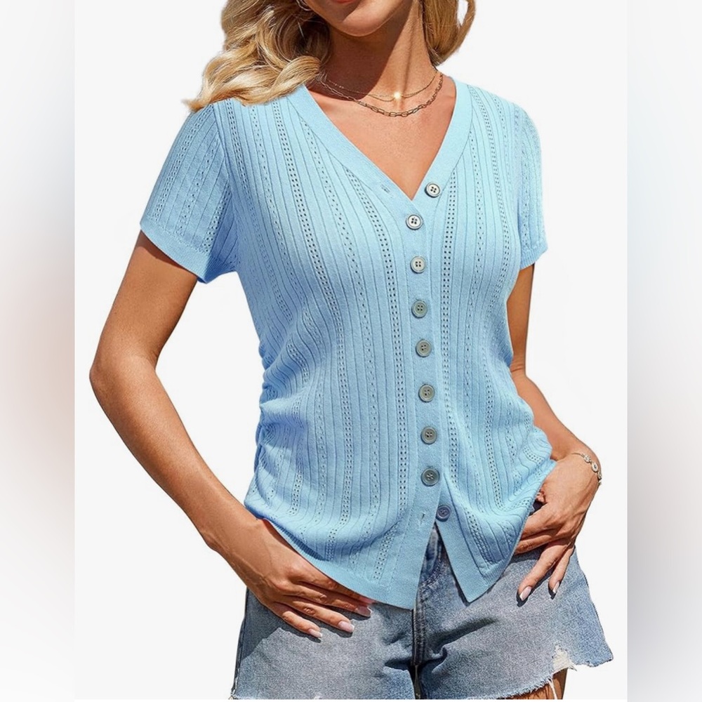 NWT SisterParty Light Blue Button-Up Knit Top